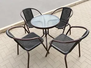 4-Seater Outdoor Patio Bistro Set – Glass Table Woven Chairs