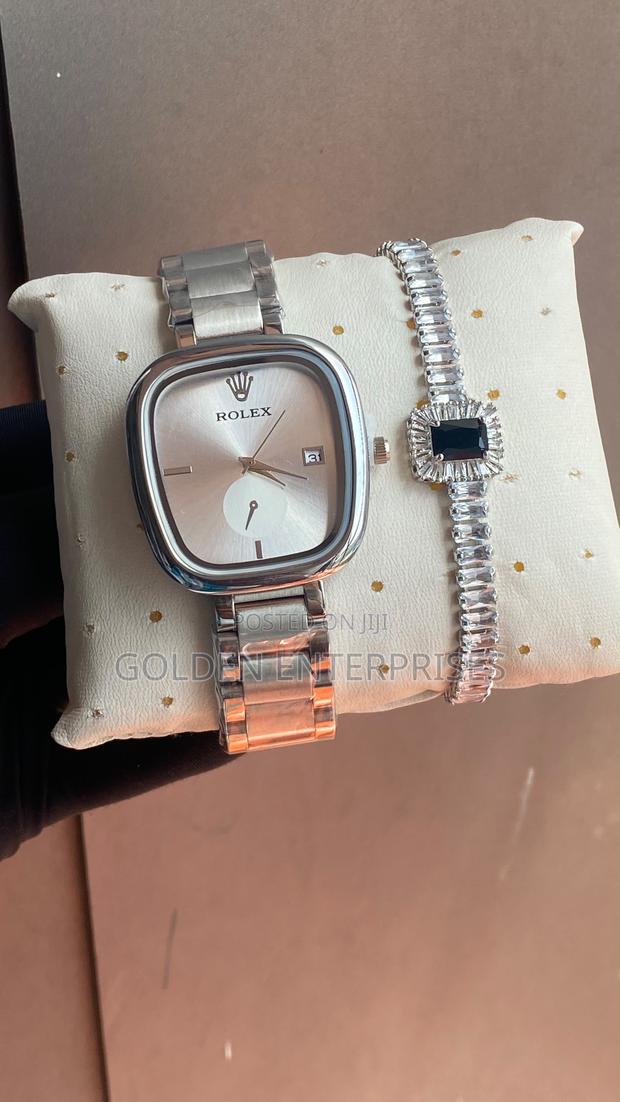 Rolex Silver Classic Business Watch With Luxury Bracelet Set