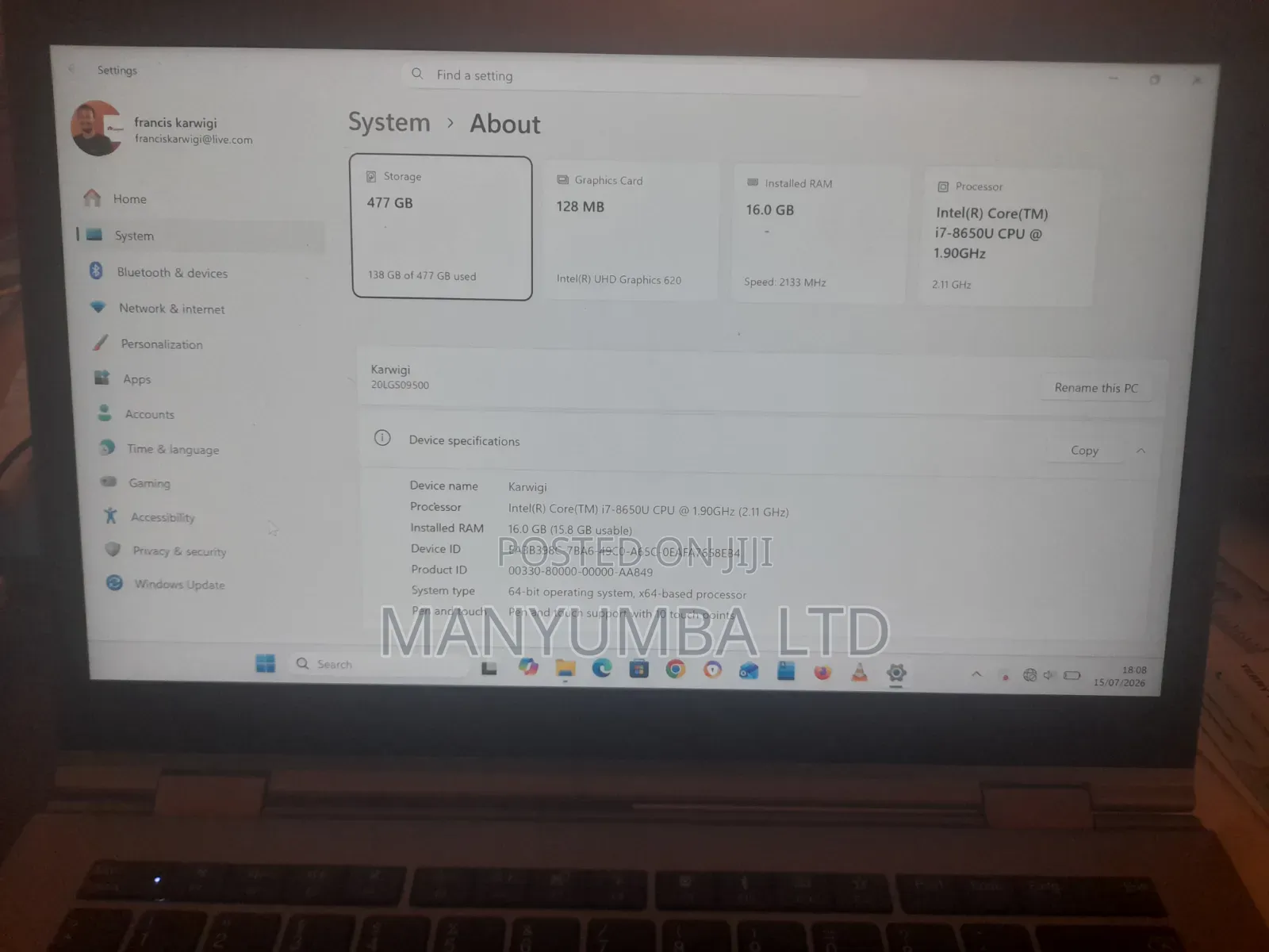 Laptop Lenovo ThinkPad X1 Yoga 16GB Intel Core i7 SSD 512GB