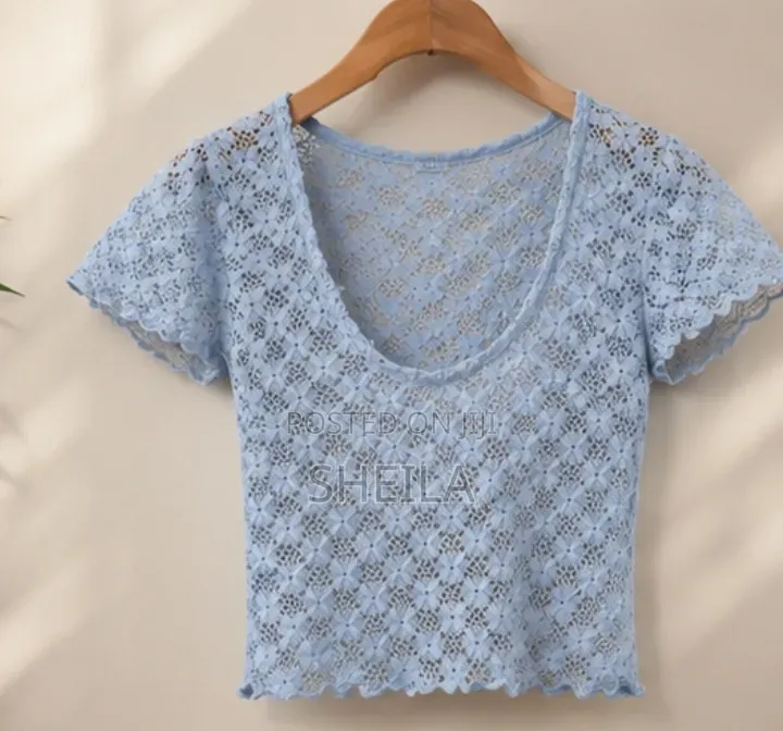 Ladies Sky Blue Floral Lace Crop Top