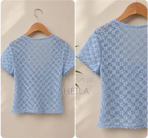 Ladies Sky Blue Floral Lace Crop Top