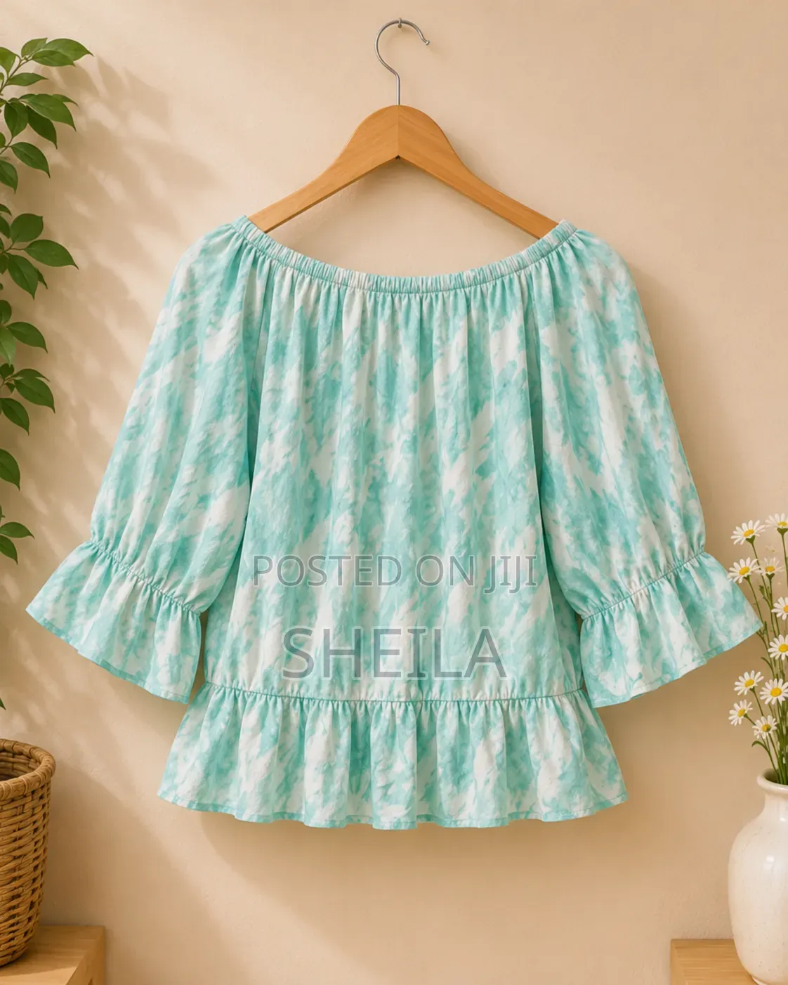 Mint Green Off-Shoulder Peplum Blouse
