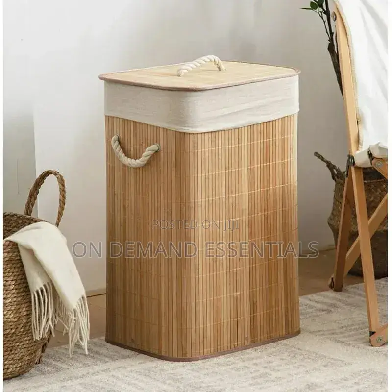 Large Capacity Foldable Bamboo Laundry Basket