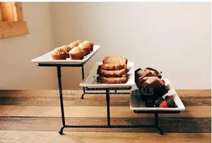 Food Serving Tray Set: 3 Tier Metal Display Stand
