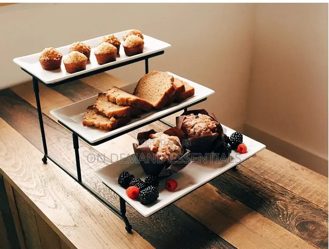 Food Serving Tray Set: 3 Tier Metal Display Stand