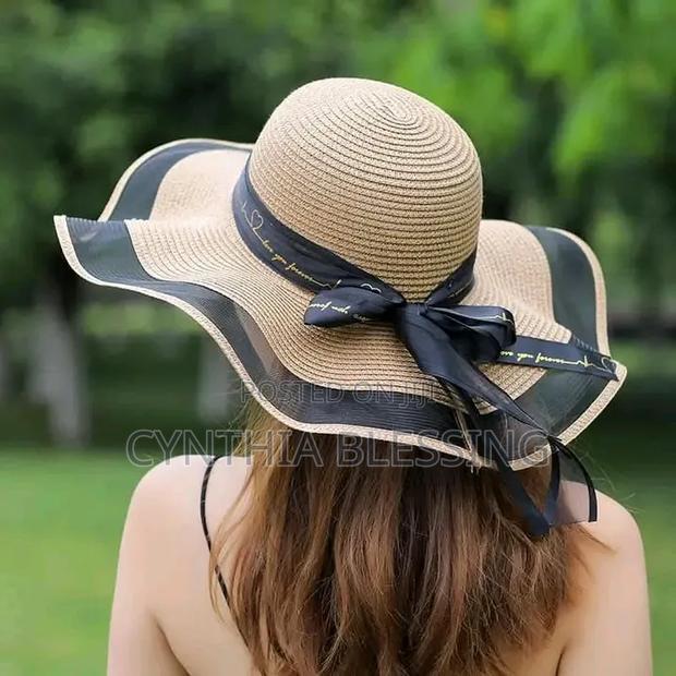 Summer Hat Wide Brim White Sun Hat Straw - thumbnail 2