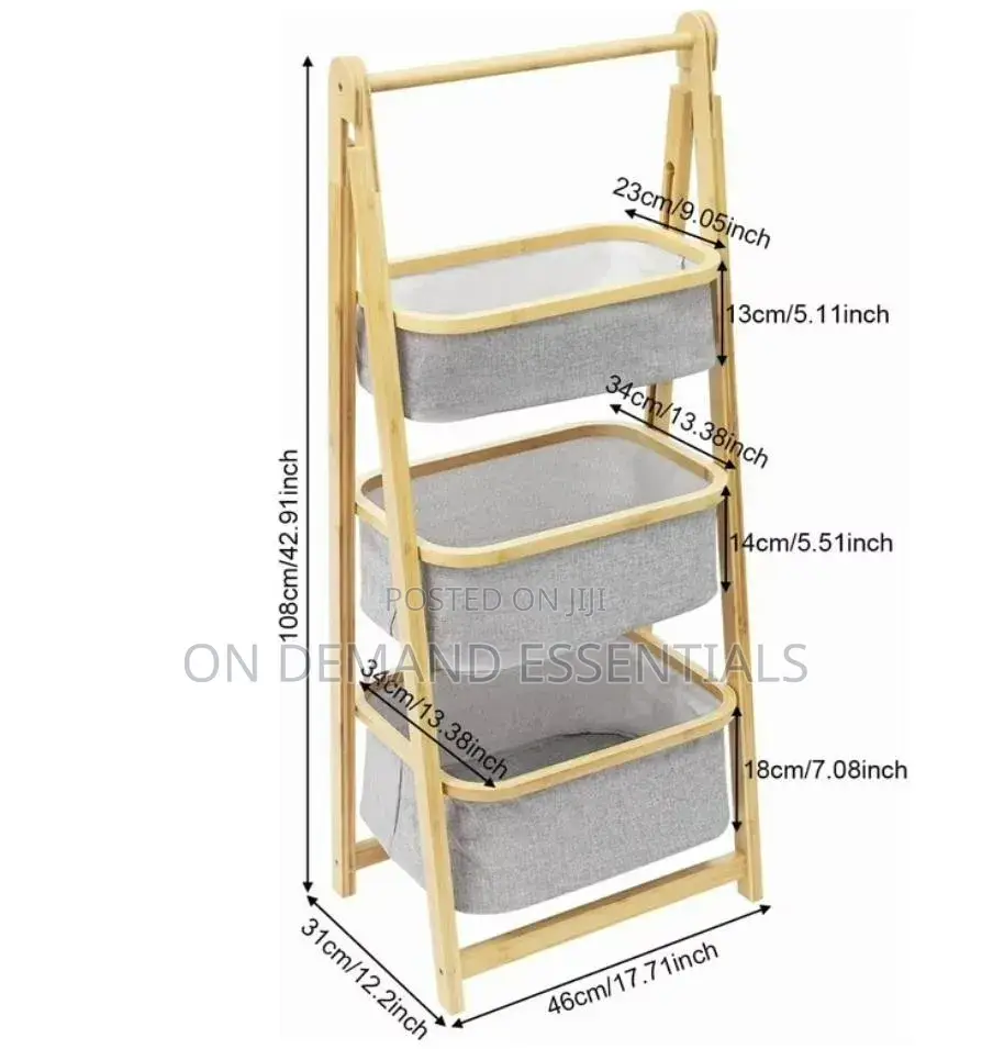 Foldable Bamboo Laundry Hamper Free-Standing Bamboo Frame Organiser
