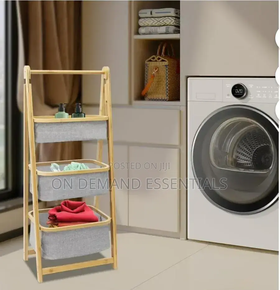 Foldable Bamboo Laundry Hamper Free-Standing Bamboo Frame Organiser