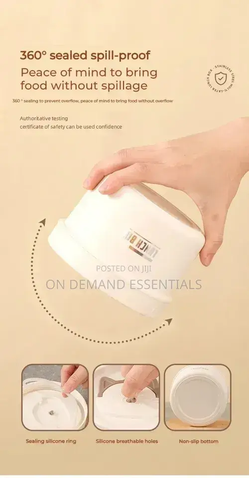 Round 550ml Bento Lunch Box, Stainless Steel With Lid, Large Capacity