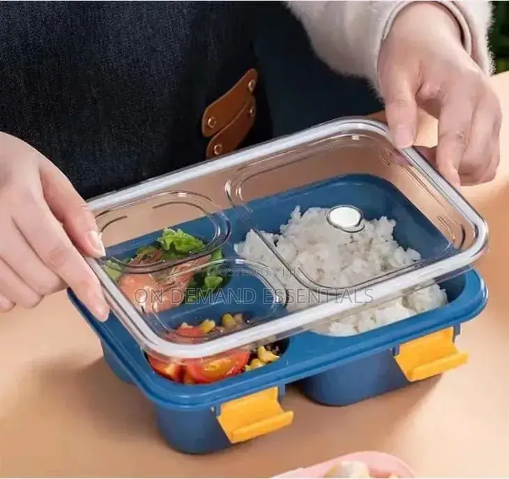 3-Compartment, 3-Grid Bento Lunch Box With Spoon, Leak-Proof