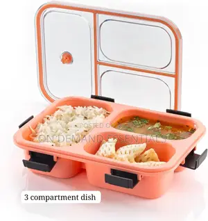 3-Compartment, 3-Grid Bento Lunch Box With Spoon, Leak-Proof