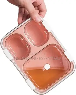 3-Compartment, 3-Grid Bento Lunch Box With Spoon, Leak-Proof