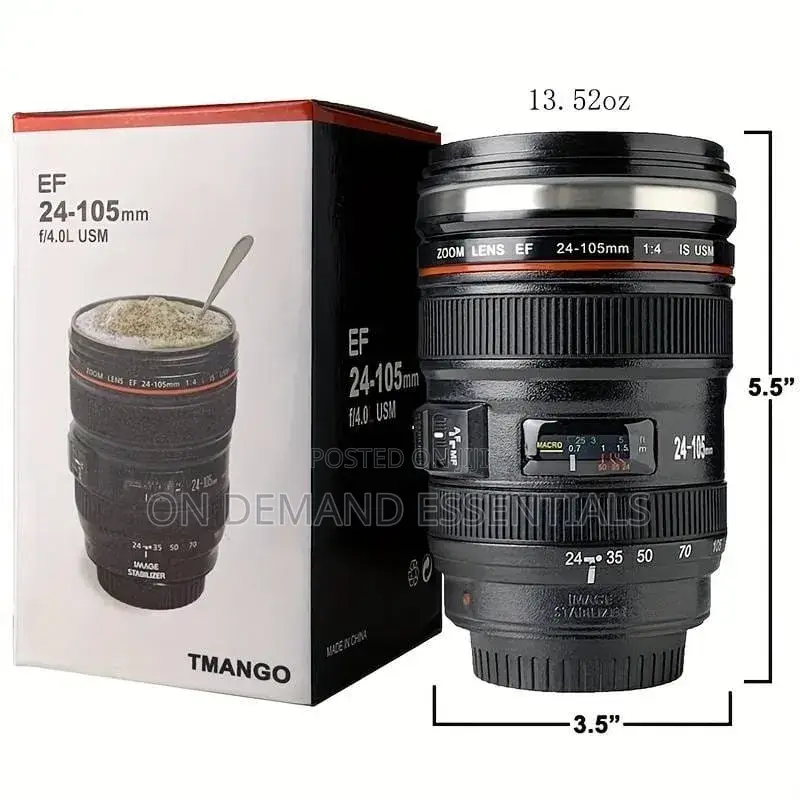Camera Lens Mug, 450ml Stainless Steel Cup, Travel Magic Mug