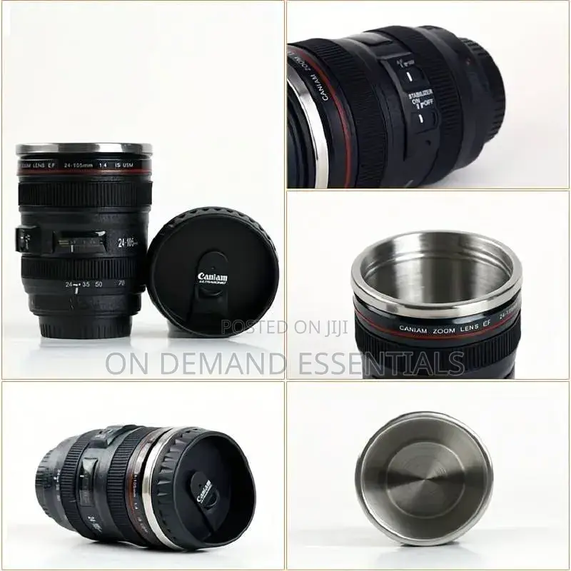 Camera Lens Mug, 450ml Stainless Steel Cup, Travel Magic Mug