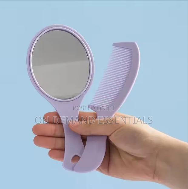 Hand Mirror Comb Set, Detangling Hair Brush, Make-Up Mirror - thumbnail 3