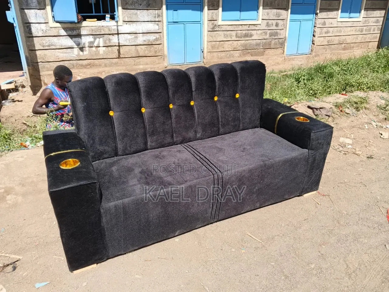 Elegant Grey Velvet Sofa Set (3-Seater + Accent Chair)