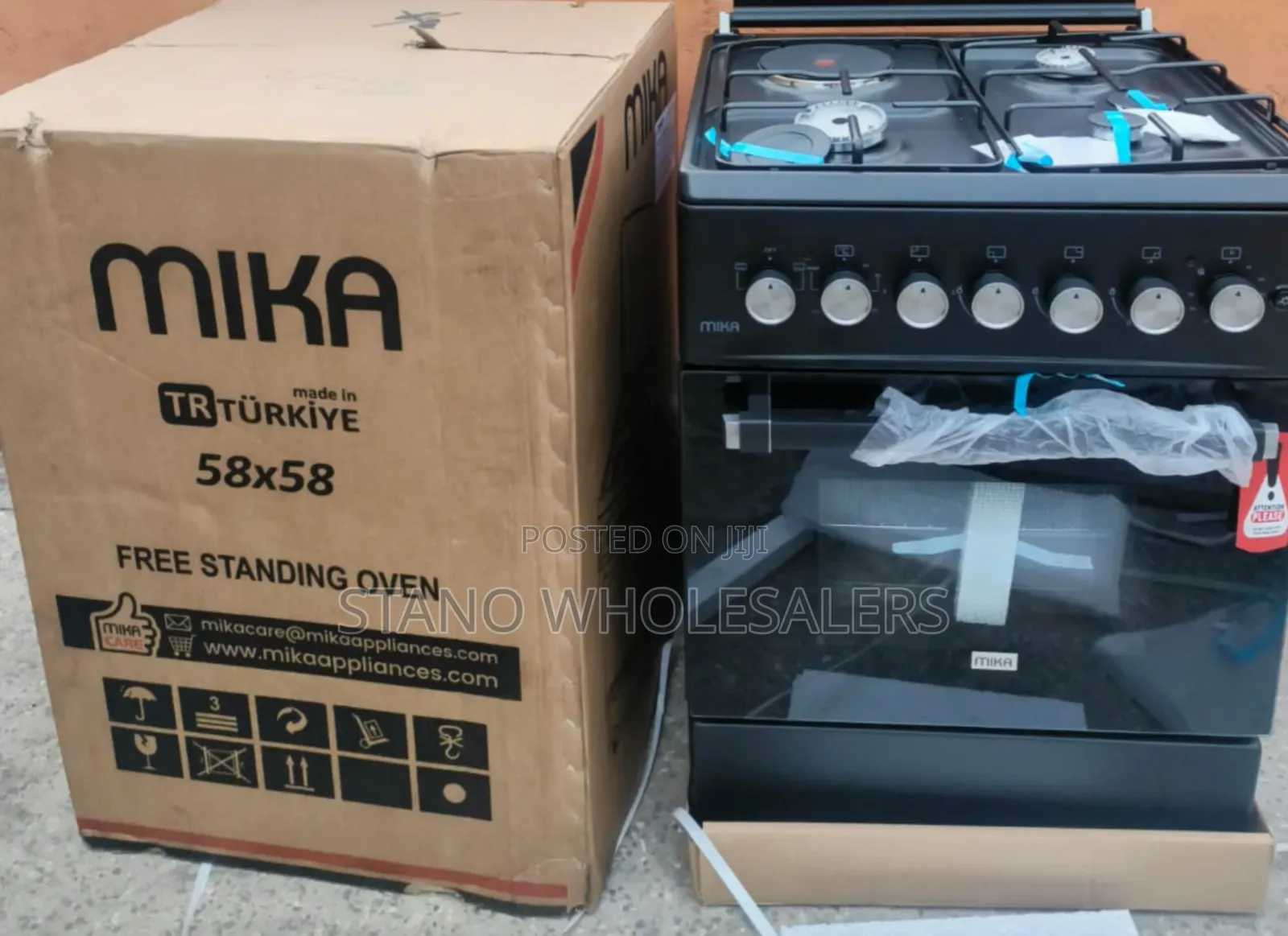 Color White. Mika 58by58 Standing Cooker. 3+1