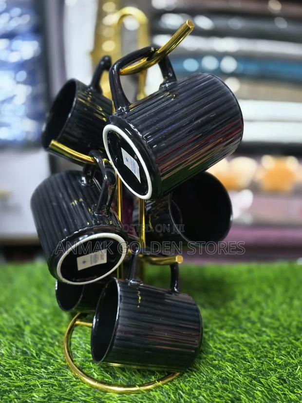 Black Ribbed Ceramic Mugs