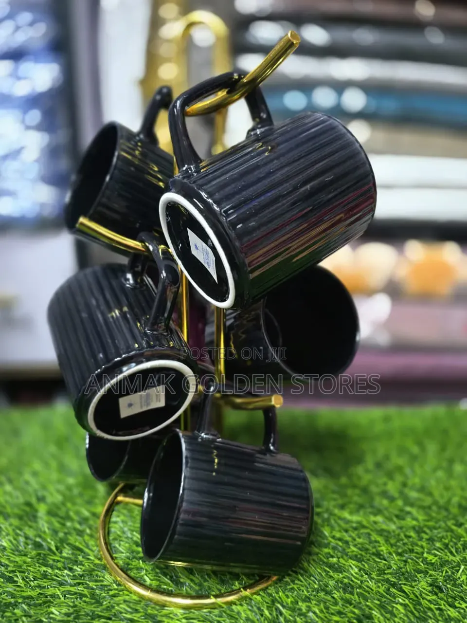 Black Ribbed Ceramic Mugs
