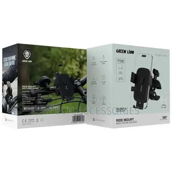Green Lion Ride Mount Bike Phone Holder Black Gnridhldbk
