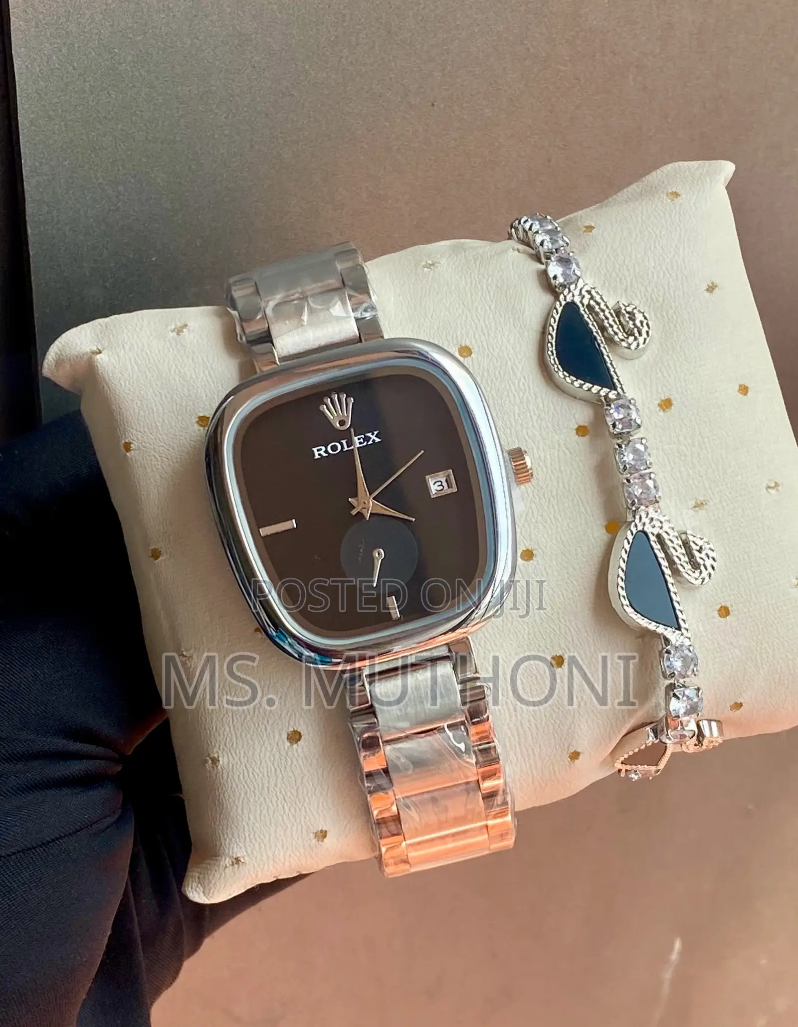 Ladies Sleek Timepiece Paired With a Bracelet