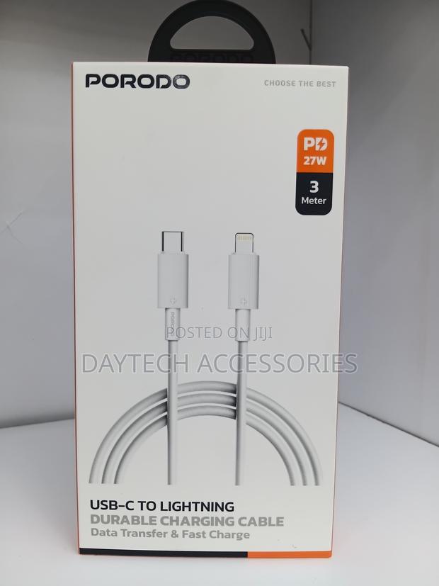 This Is a Porodo USB-C to Lightning 3-Meter Durable Charging Cable - thumbnail 3