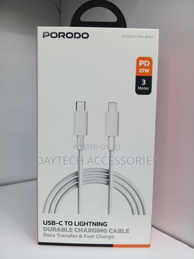 This Is a Porodo USB-C to Lightning 3-Meter Durable Charging Cable - thumbnail 4