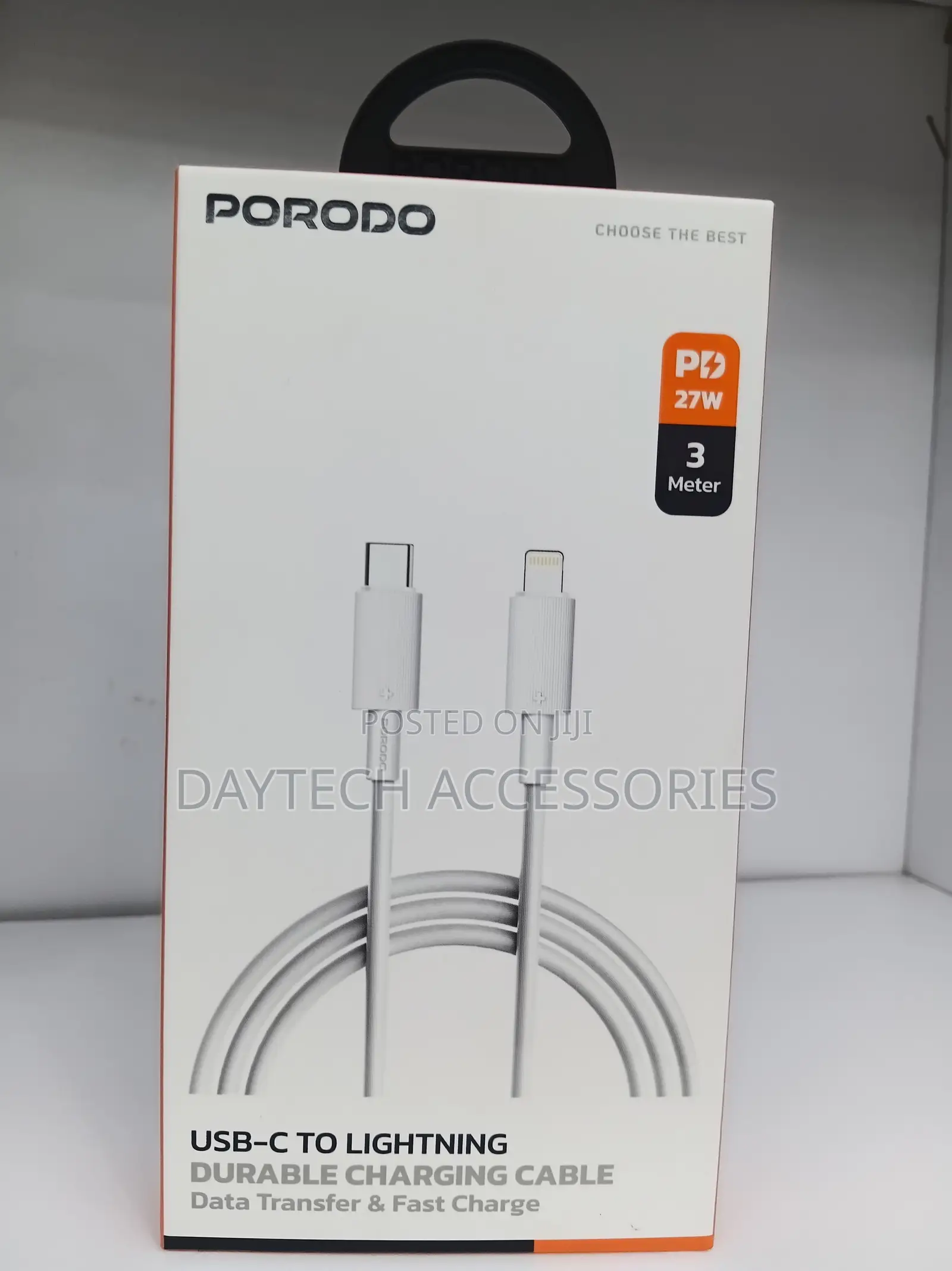 Porodo USB Type-C to Lightning Head Fast Charging Cable 27W PD - 3M