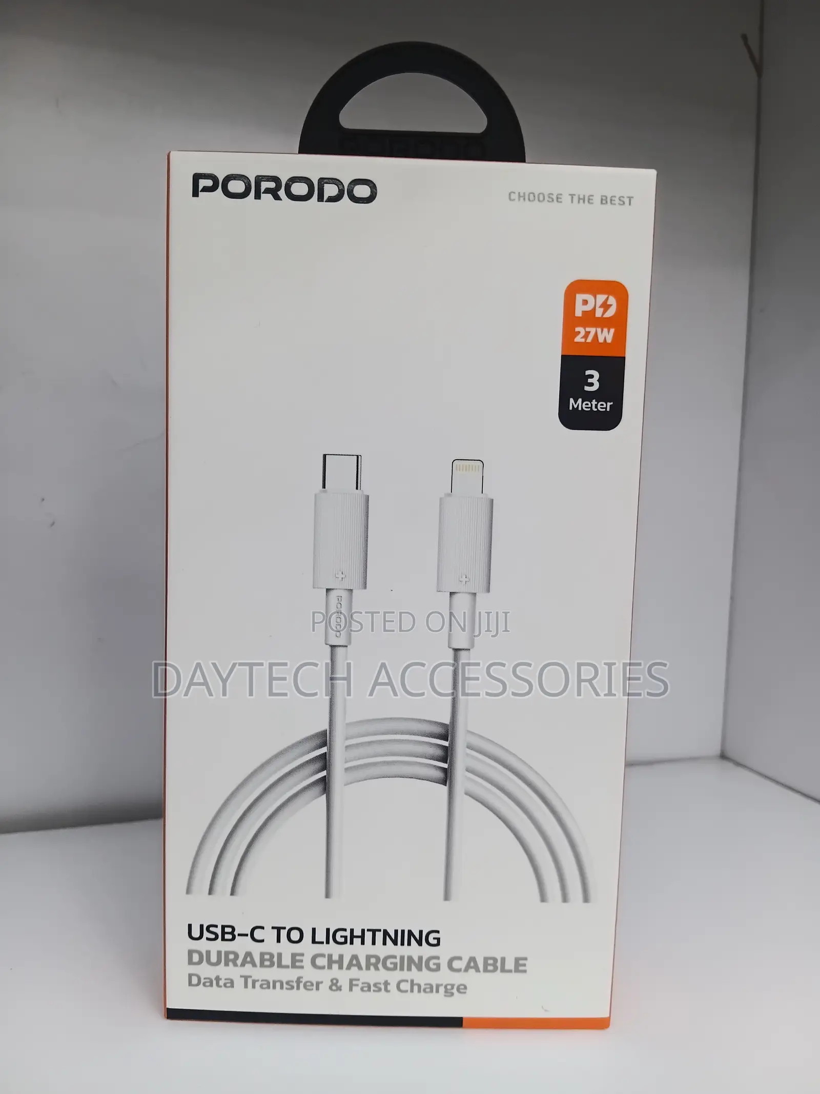 Porodo USB Type-C to Lightning Head Fast Charging Cable 27W PD - 3M