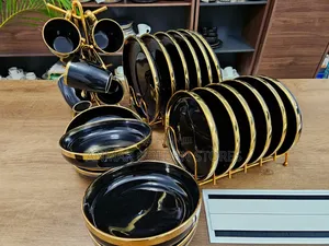 24pcs Ceramic Black Gold Dinner Set