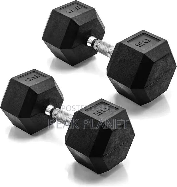 Commercial Gym Dumbbells – Hex Rubber Coated