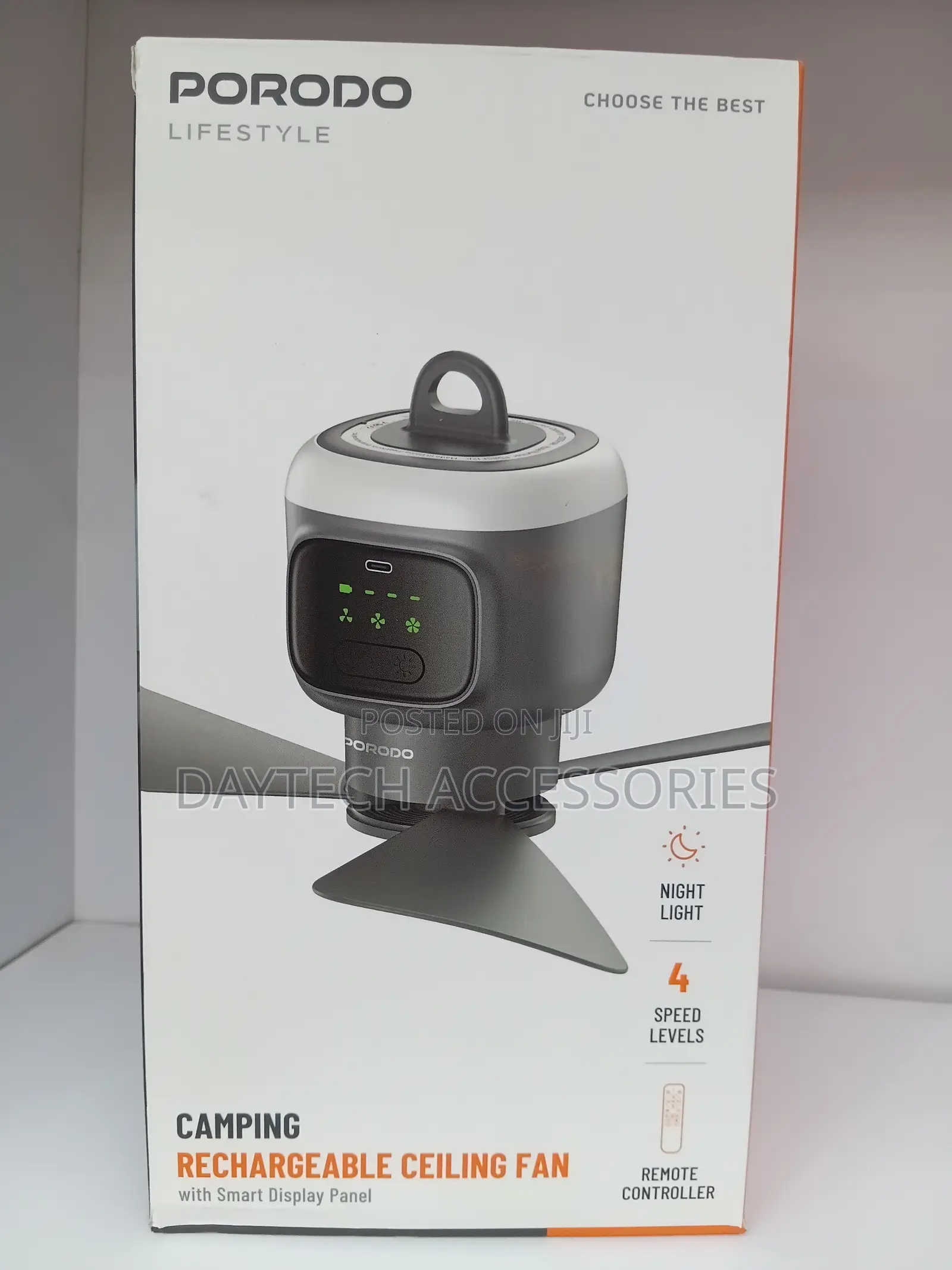 Porodo Lifestyle Rechargeable Camping Ceiling Fan 12,000mAh Battery.