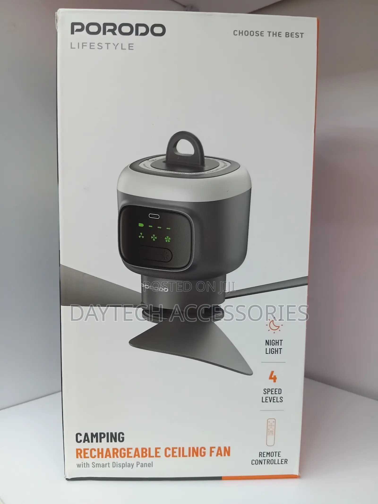 Porodo Lifestyle Rechargeable Camping Ceiling Fan 12,000mAh Battery.
