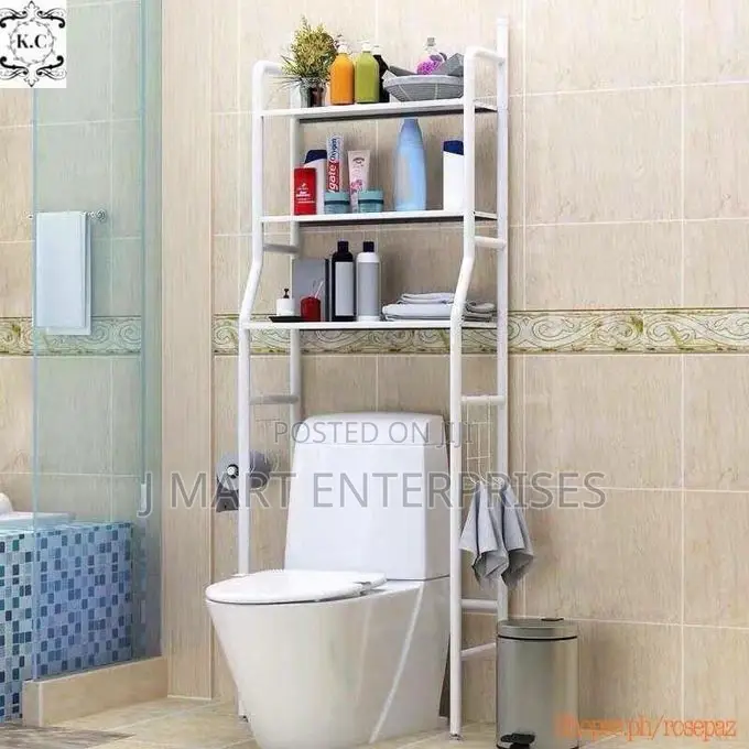 3-Tier Stainless Steel Toilet Stand Rack - White Space Saver Organizer