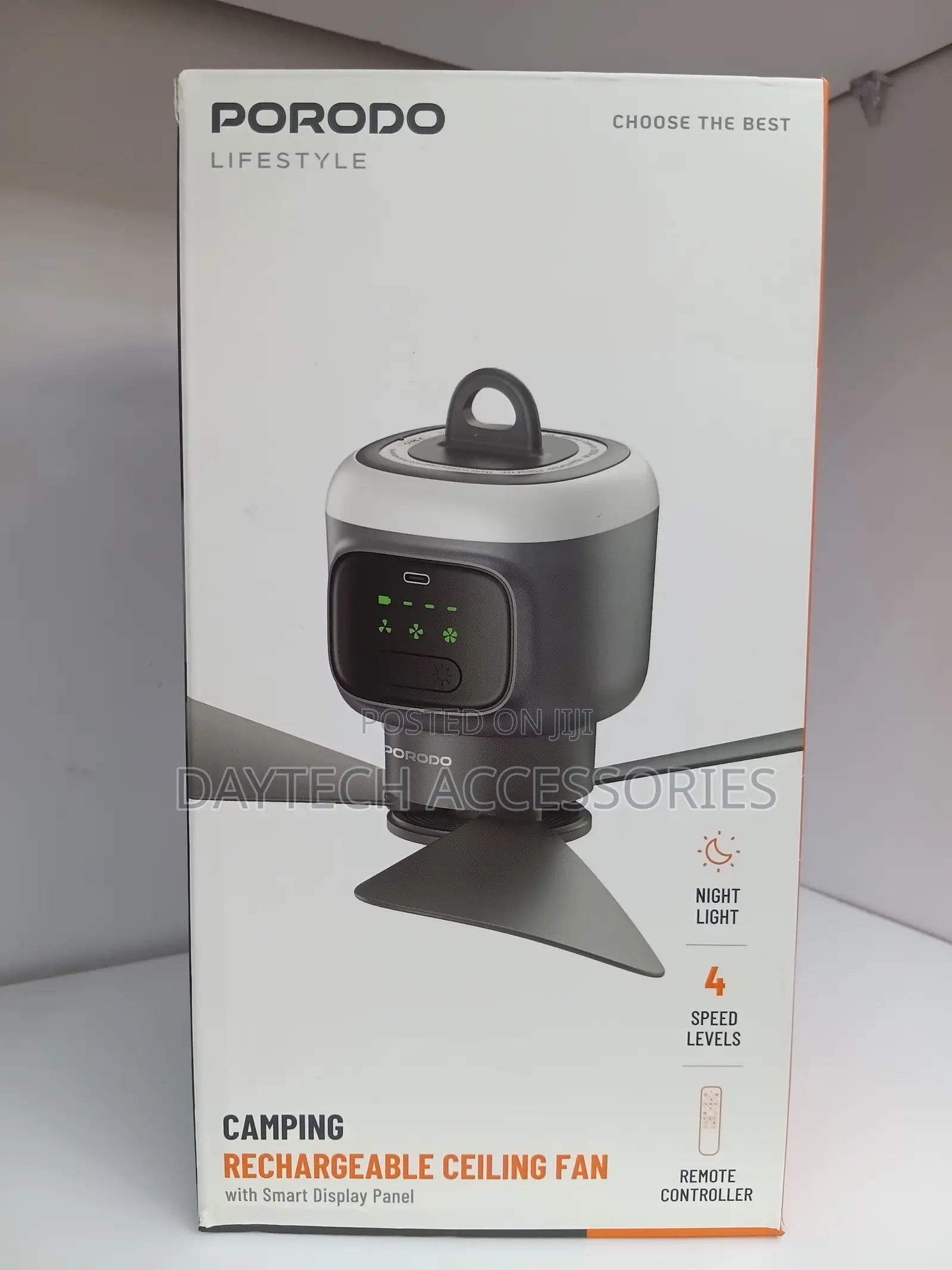 Porodo Lifestyle Camping Rechargeable Ceiling Fan With Smart Display.