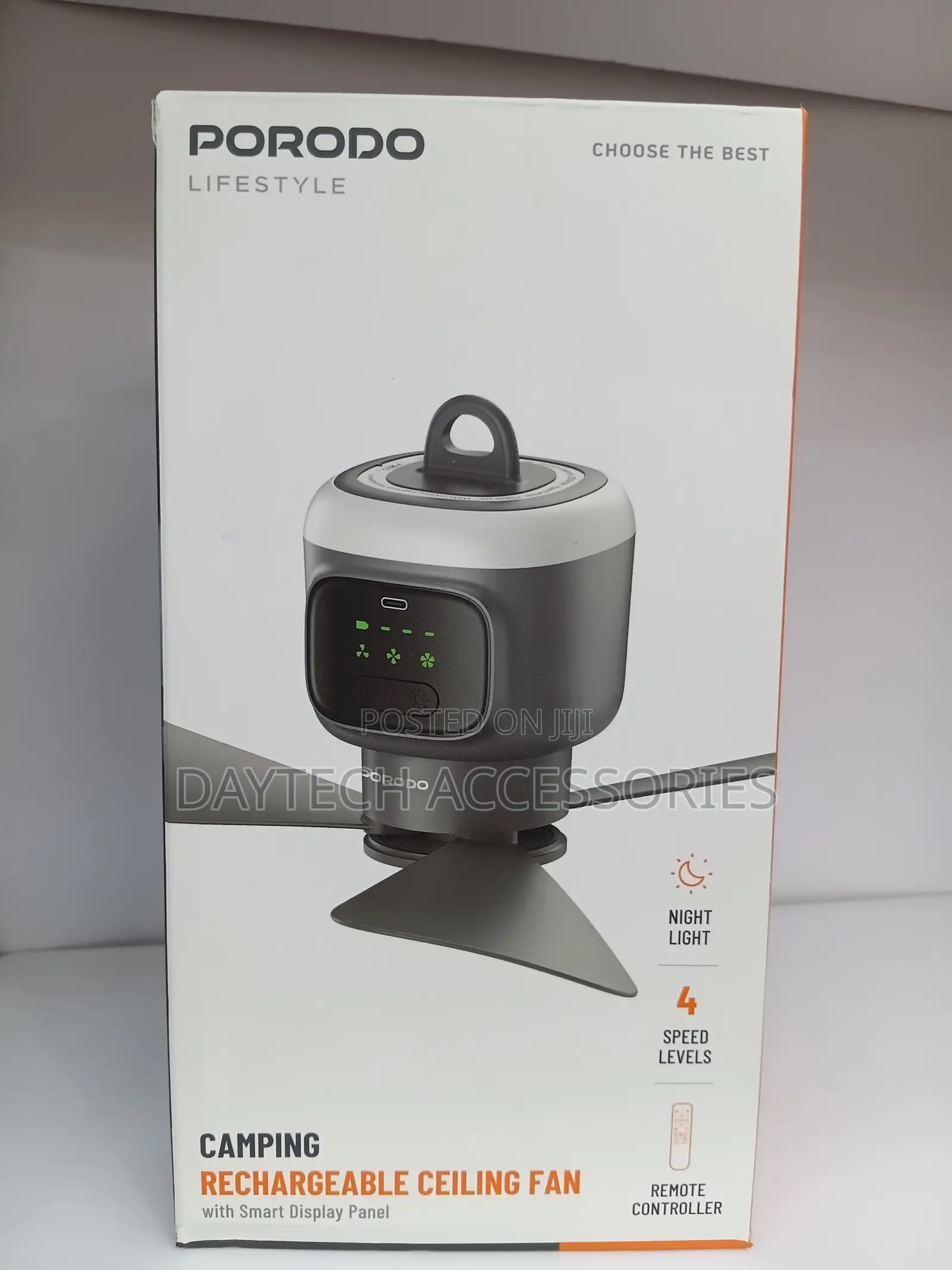 Porodo Lifestyle Camping Rechargeable Ceiling Fan With Smart Display.