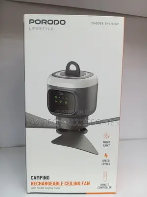 Porodo Lifestyle Camping Rechargeable Ceiling Fan With Smart Display.