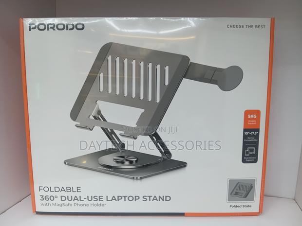 Porodo Foldable 360° Dual-Use Laptop Stand With MagSafe Phone Holder.
