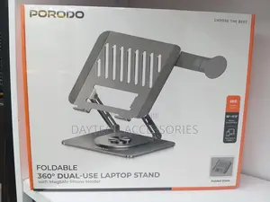 Porodo Foldable 360° Dual-Use Laptop Stand With MagSafe Phone Holder.