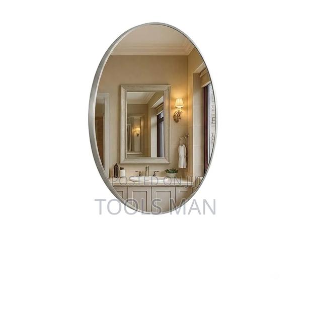 Modern Oval Wall Mirror - Brushed Silver Aluminum Frame. - main view