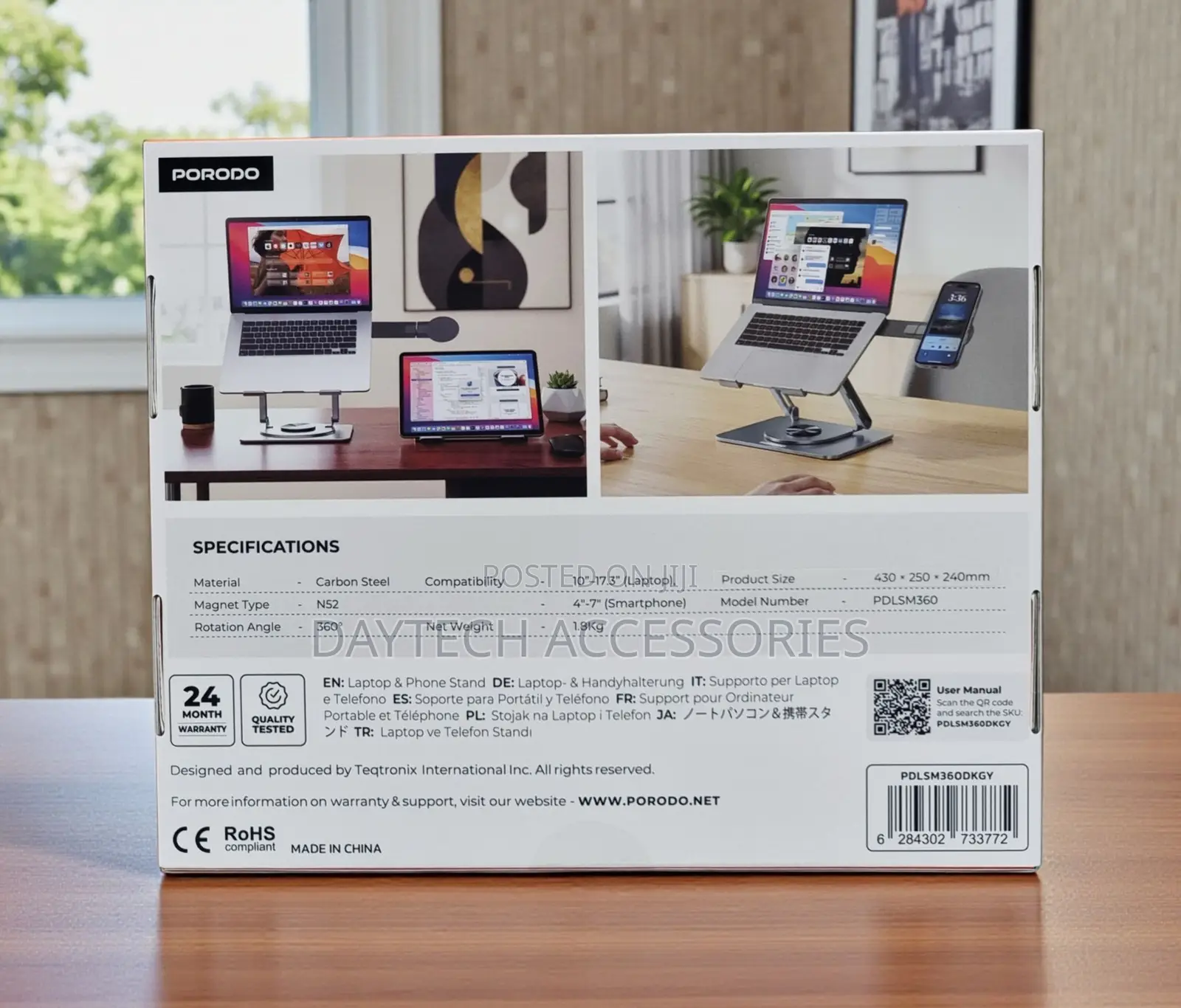 Porodo Foldable 360 Dual Use Laptop Stand and Mobile Magsafe Holder.