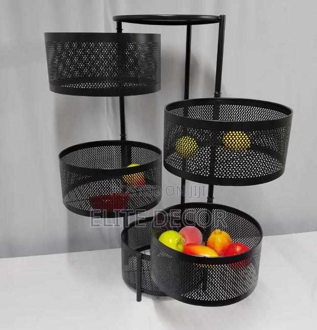 4 Layer Round Metallic Fruit Rack – Stylish Kitchen Storage Stand
