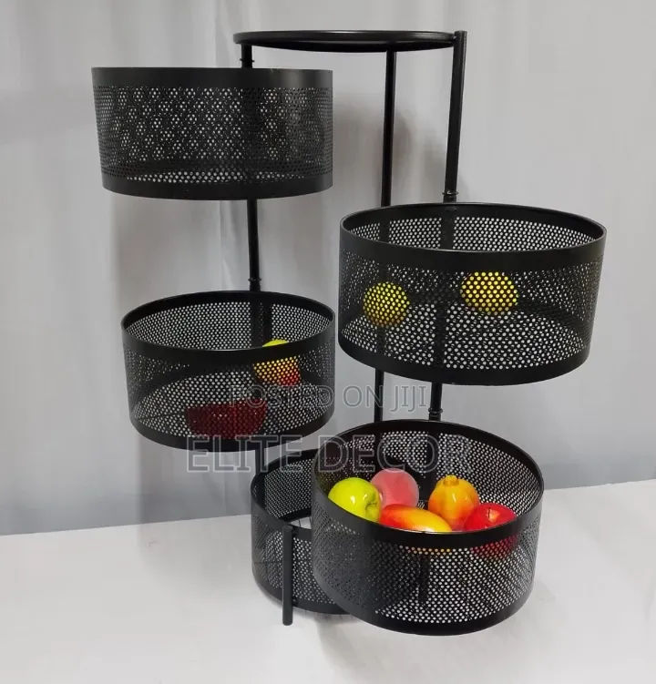 4 Layer Round Metallic Fruit Rack – Stylish Kitchen Storage Stand