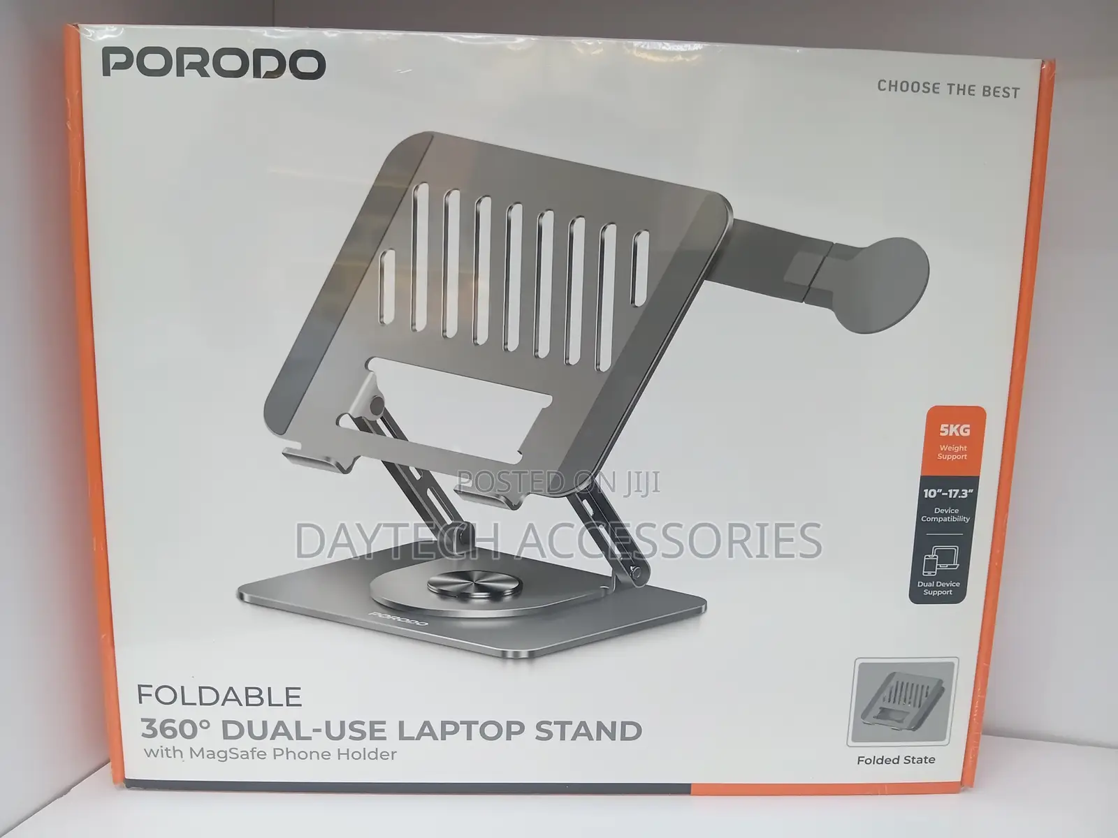 Porodo Foldable 360° Dual-Use Laptop Stand With MagSafe Holder Stand.