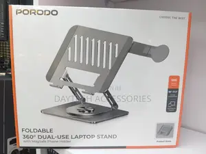 Porodo Foldable 360° Dual-Use Laptop Stand With MagSafe Holder Stand.