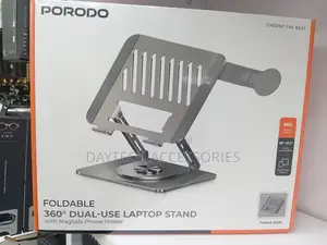Porodo Foldable 360° Dual-Use Laptop Stand With MagSafe Holder Stand.