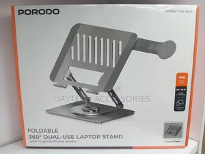 This Porodo Foldable 360° Dual-Use Laptop Stand Supports Most Devices.