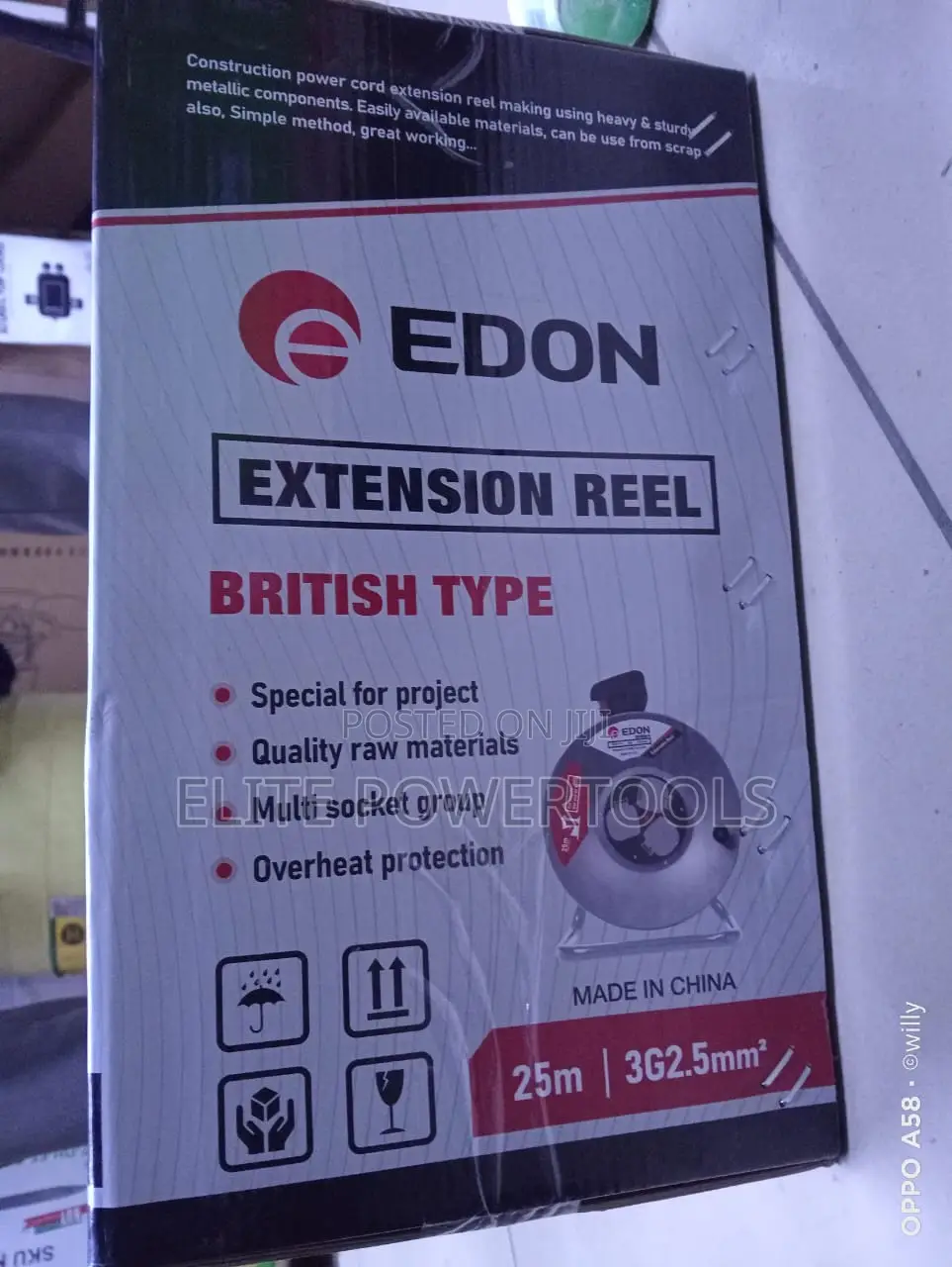 EDON 25M Extension Cable Reel 3G2.5mm2 British Type