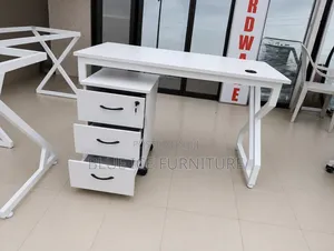 Modern White Office Desk With 3 Drawers Mobile Cabinet