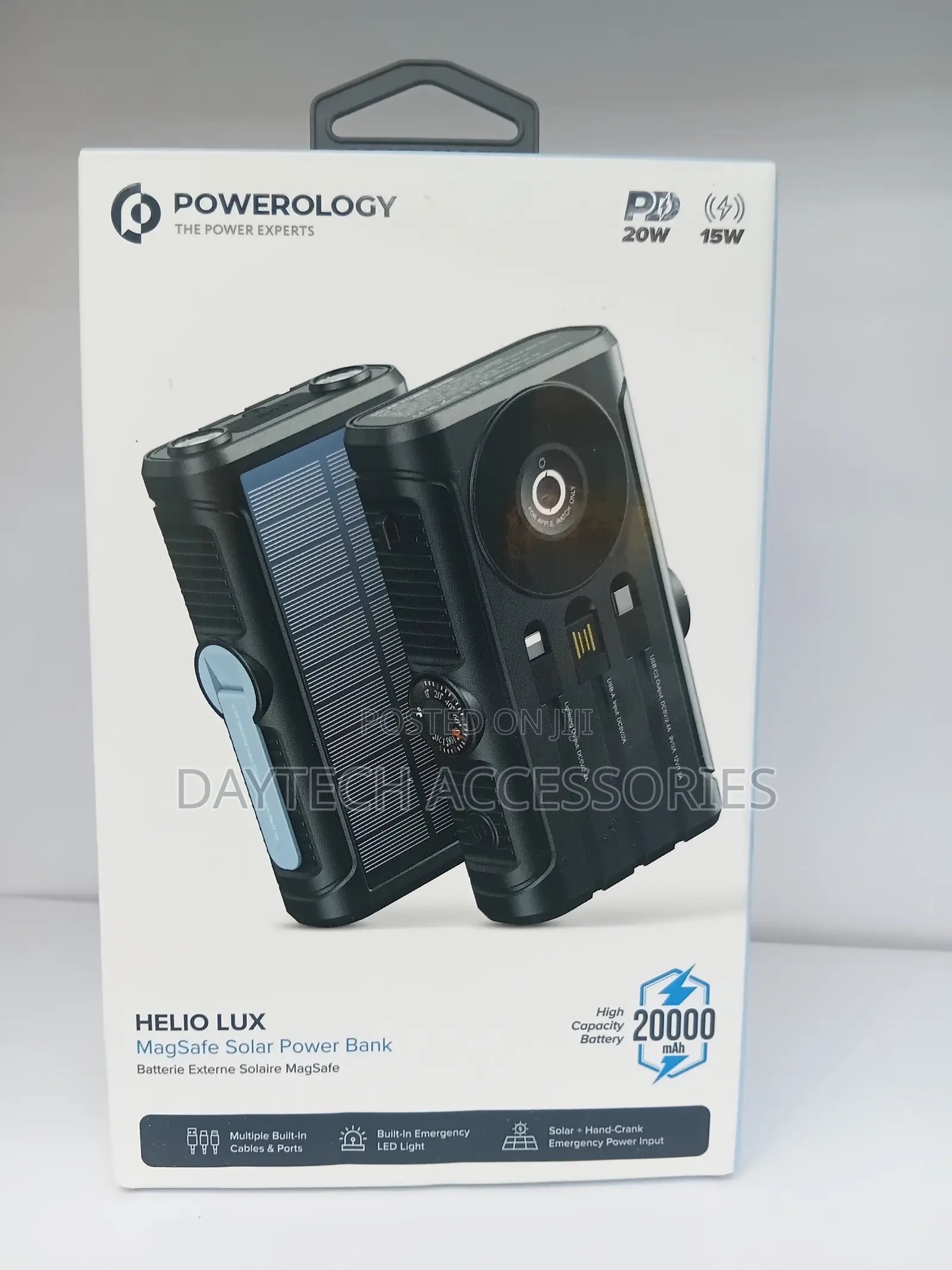 Powerology Helio Lux 20,000MaH MagSafe Solar Power Bank in Black.
